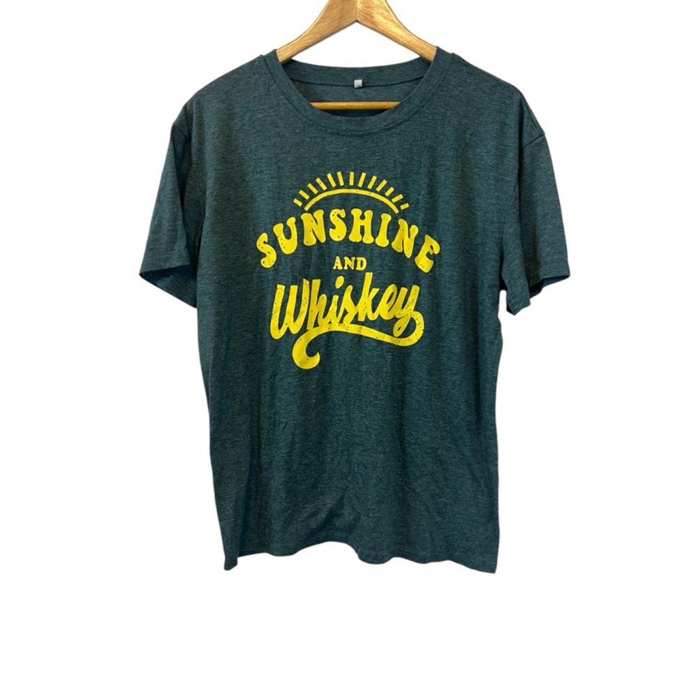 Teal Graphic Print Crew Neck Short Sleeve Casual Tee Shirt L
